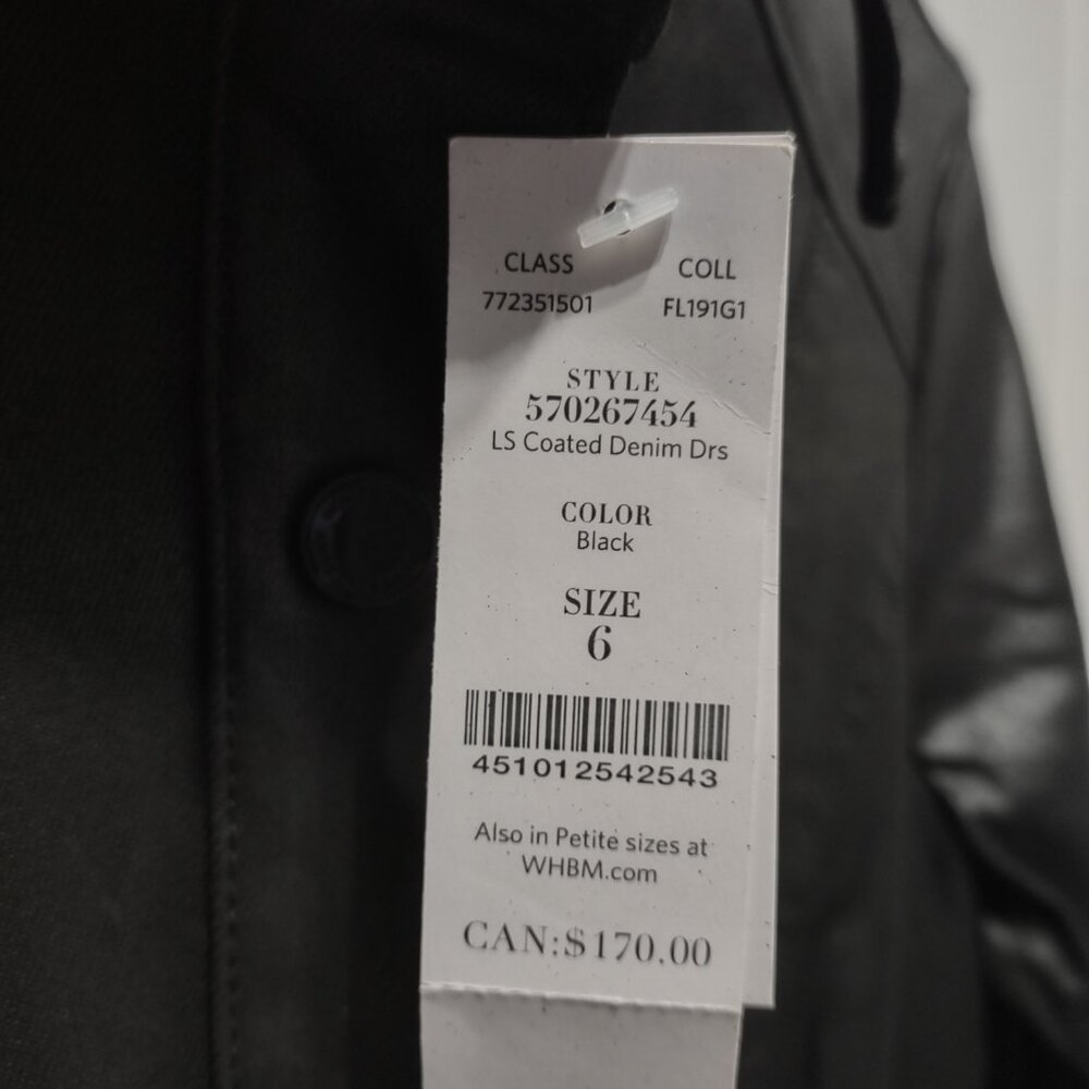 White House Black Market WHBM coated denim shirtdress NWT size 6 black - Picture 4 of 11